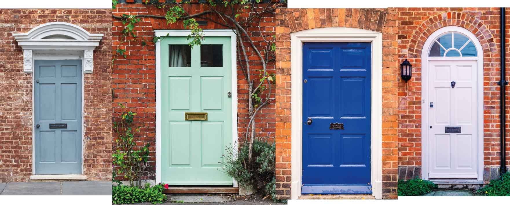 Elegant black and red front doors, Greater London, England, UK