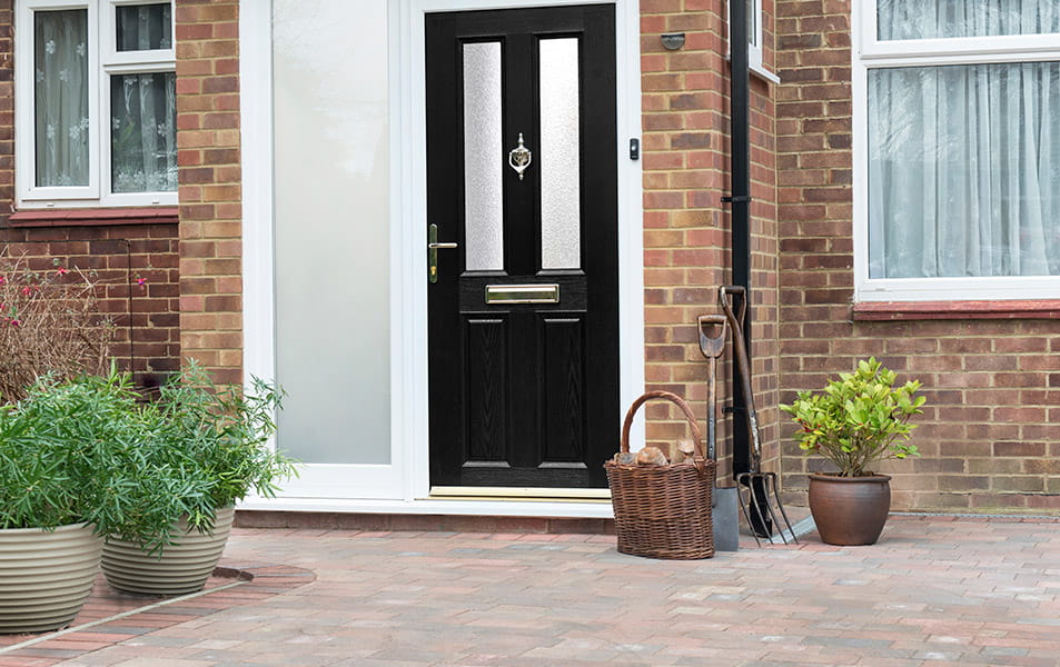 A black composite front door