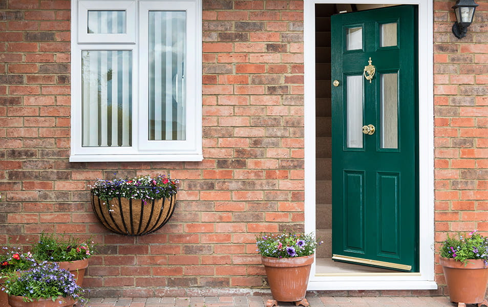 A green front door