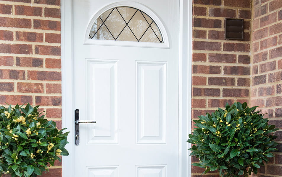 A white front door