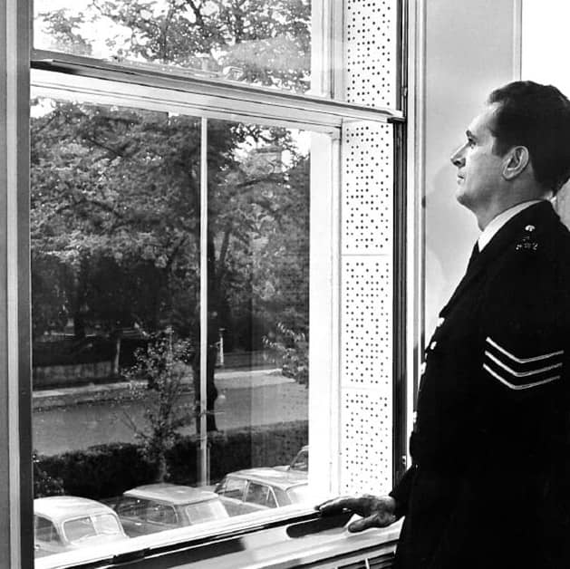 Black and white picture of a white Everest secondary glazing window