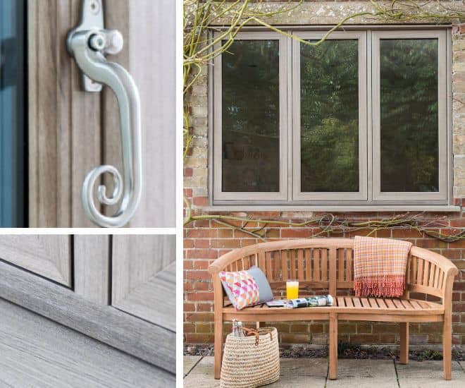 Close up of Everest's new uPVC grey cedar colour - which gives the look of traditional timber with all the benefits of uPVC
