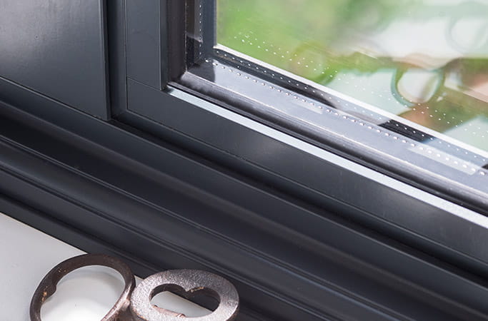 Close up of an aluminium casement window frame