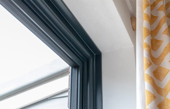 Close up of an anthracite grey aluminium window frame