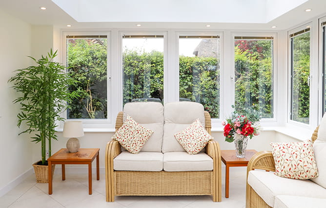 Inside view of a contemporary uPVC Edwardian Orangery