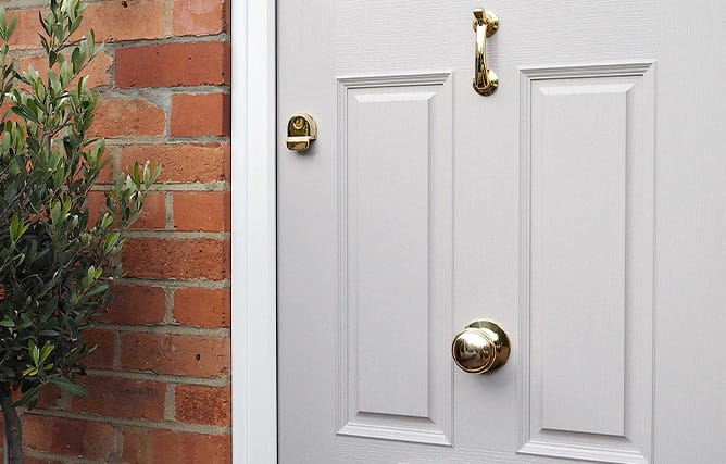 Composite Door in light grey with Gold Furniture