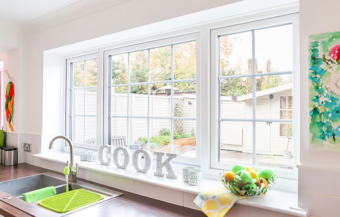 Inside view of a white uPVC triple glazed window.