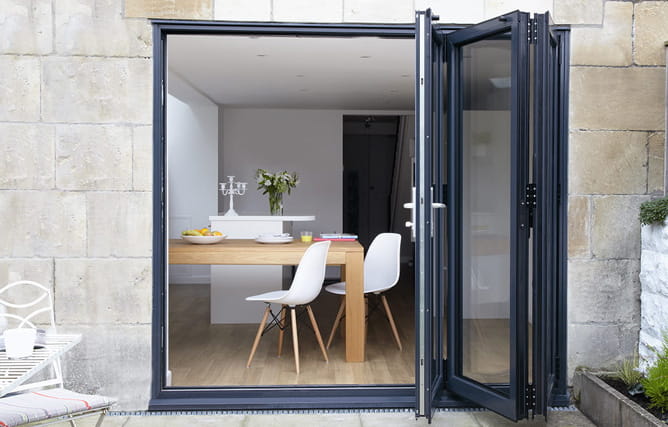 3 panel aluminium bifold doors in anthracite grey