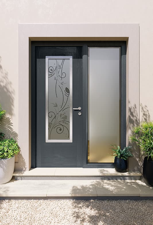 A modern glass front door