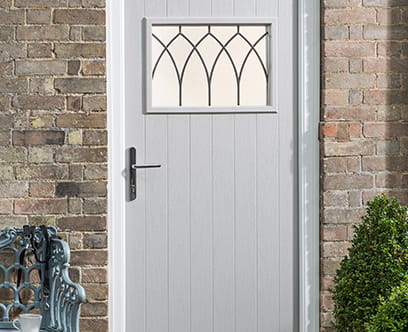 Diamond glazing panel on a grey stable door