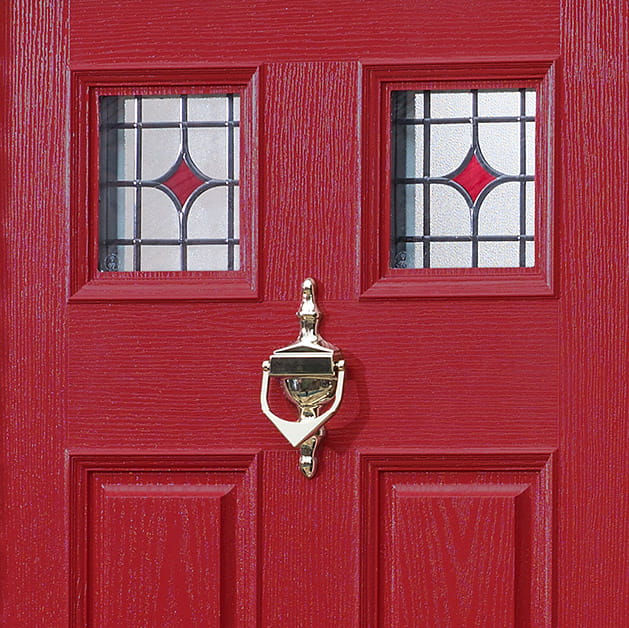 Decorative glass on a red composite door