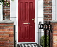 Front entrance door in striking red