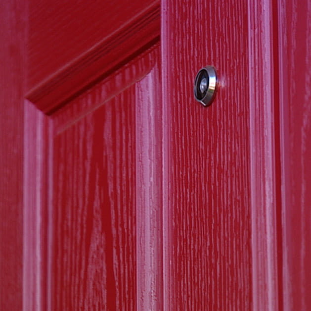 Close up of a red composite door