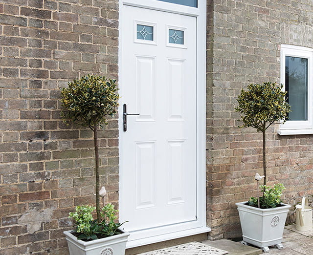 A white composite front door