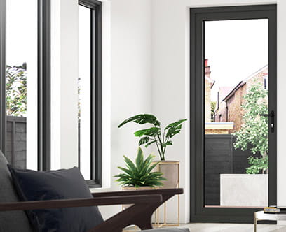 uPVC black woodgrain double glazed window