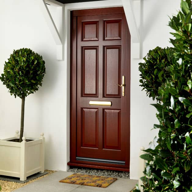 Dark stained wooden front entrance door