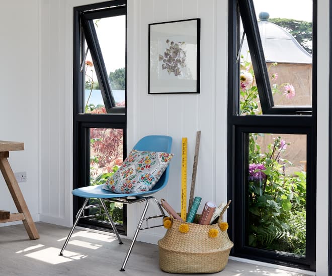 Black slimline aluminium windows give a contemporary feel to your home