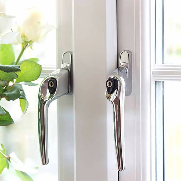 Chrome standard handles from Everest on upvc white windows