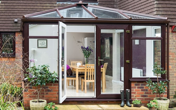 An Edwardian conservatory in brown uPVC