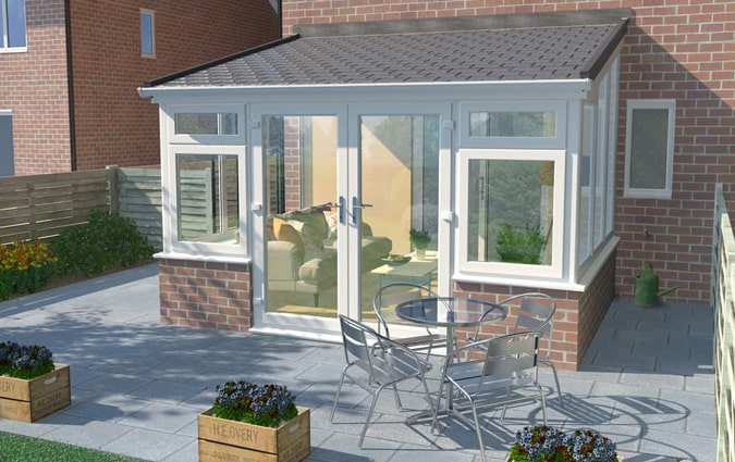 uPVC lean-to conservatory with solid tiled roof