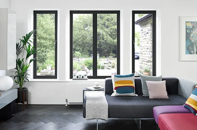 Everest conservatory black windows in a modern room