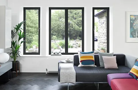 Everest conservatory black windows in a modern room