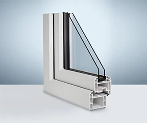 Everest conservatory window section view showing white frame and black seals
