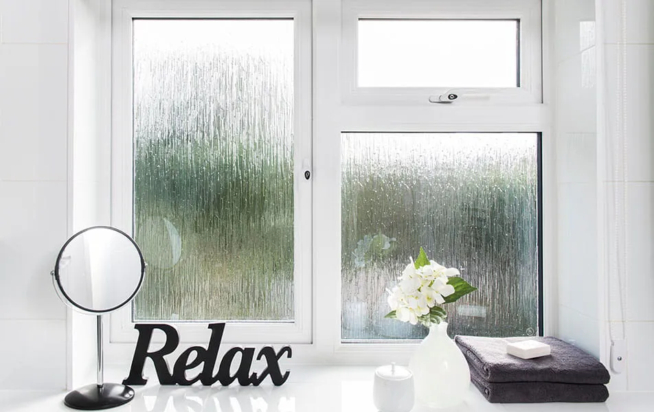 White window with frosted glass and Relax sign