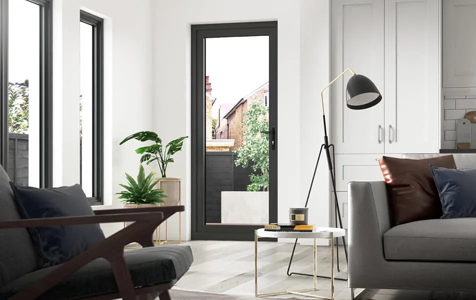 Everest conservatory grey door with plants and furniture