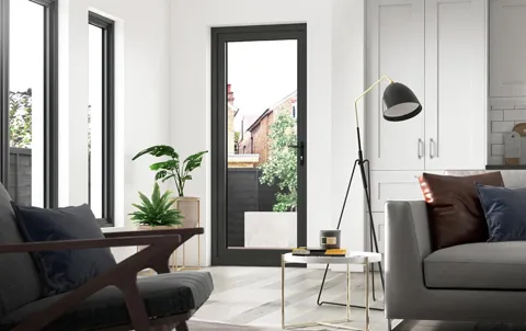 Everest conservatory grey door with plants and furniture