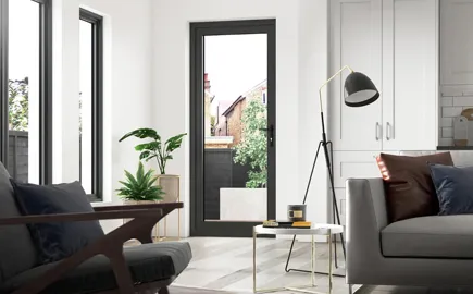 Everest conservatory grey door with plants and furniture