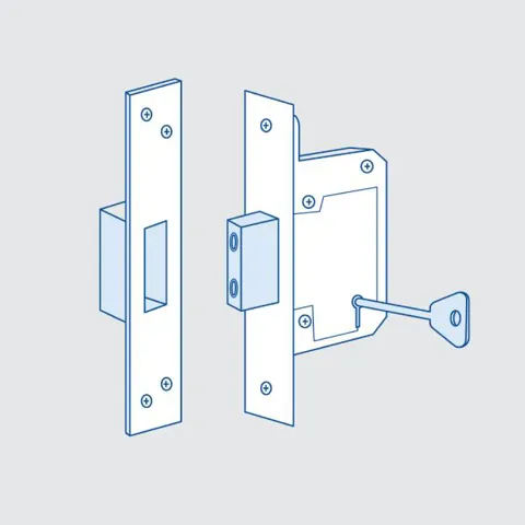 Door lock with key in isometric view