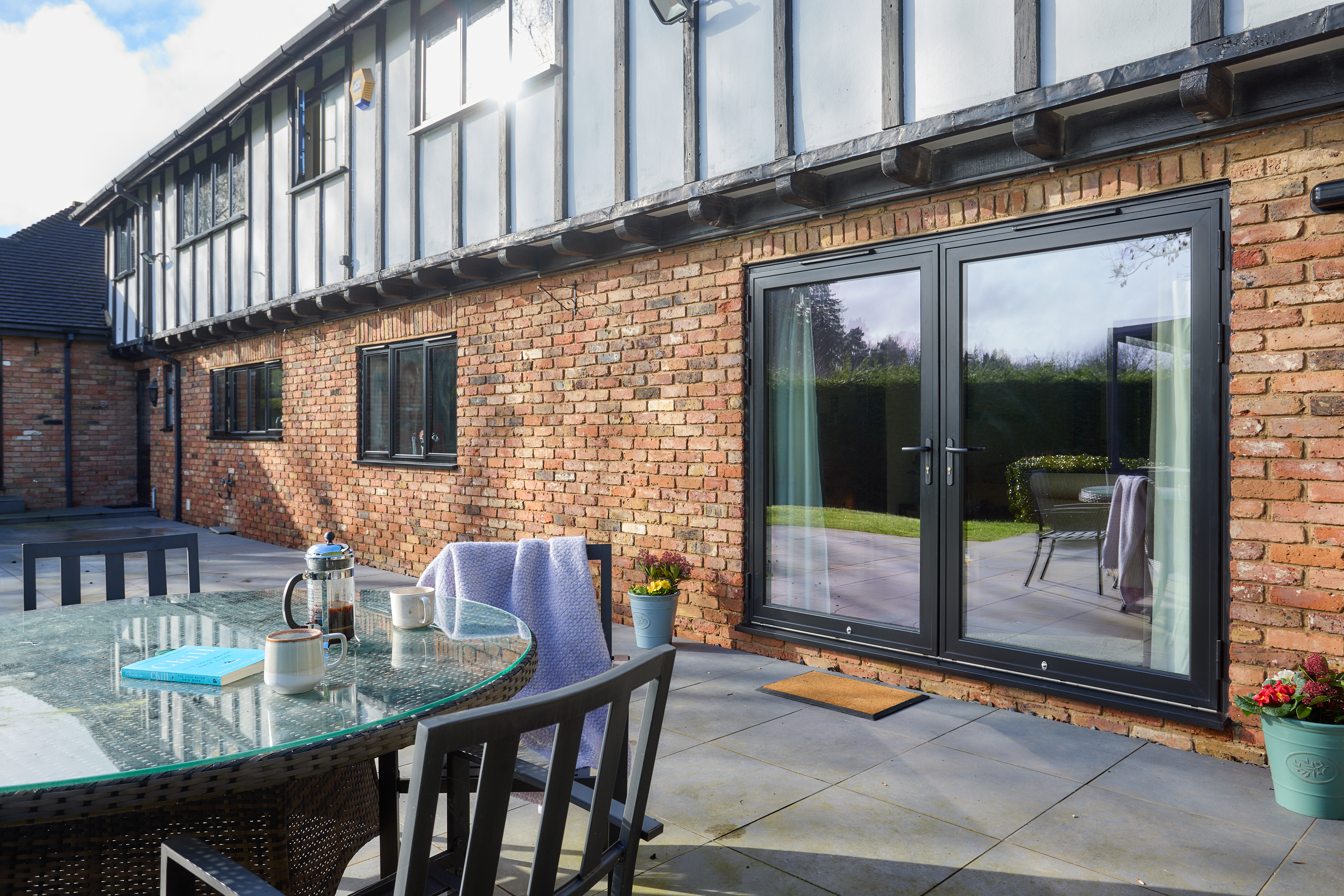 Large aluminium French doors in jet black 