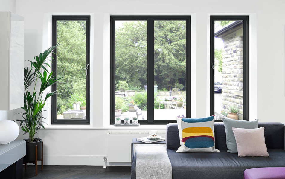 Everest black windows in a modern room with garden view