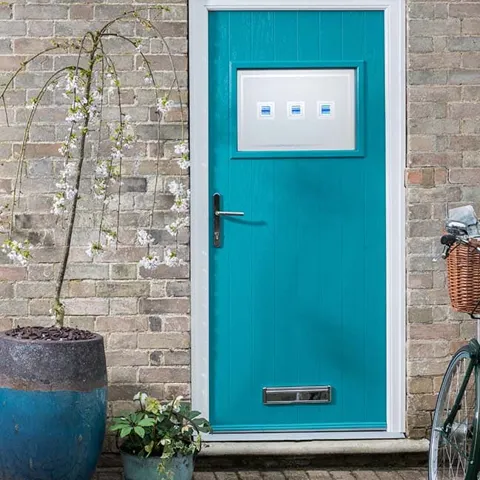 Teal Everest front door with window detail