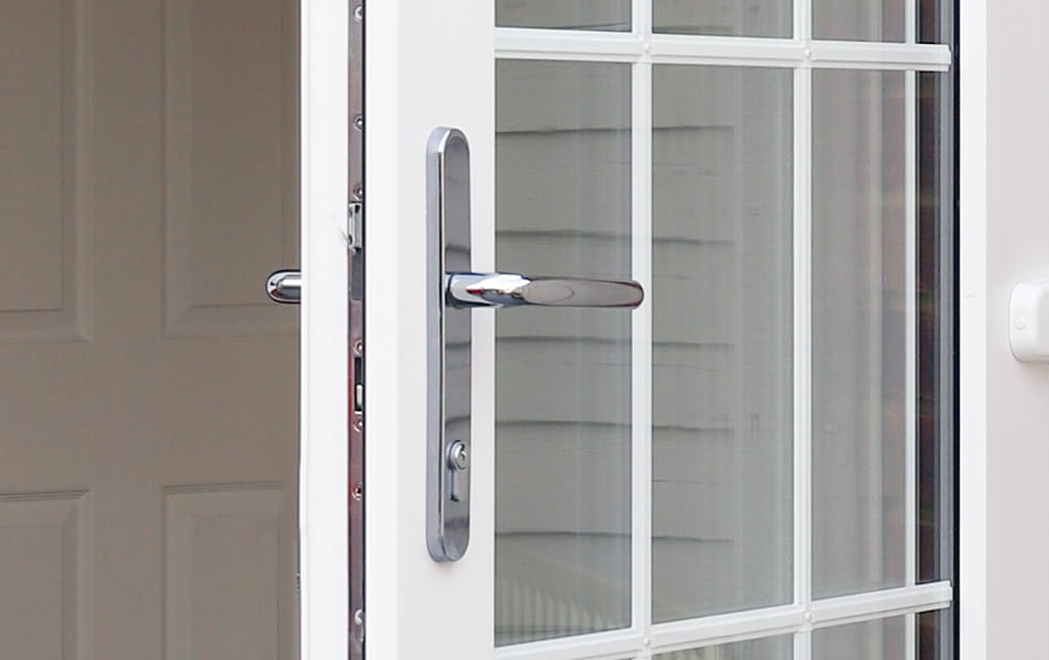 White Everest conservatory door with chrome handle