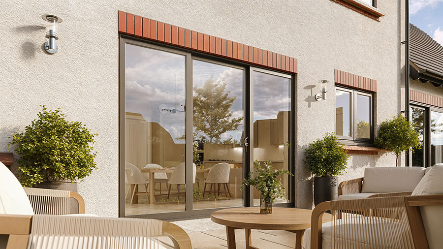 upvc grey patio door outside