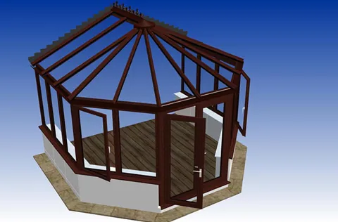Everest conservatory with dark brown wood frame and glass