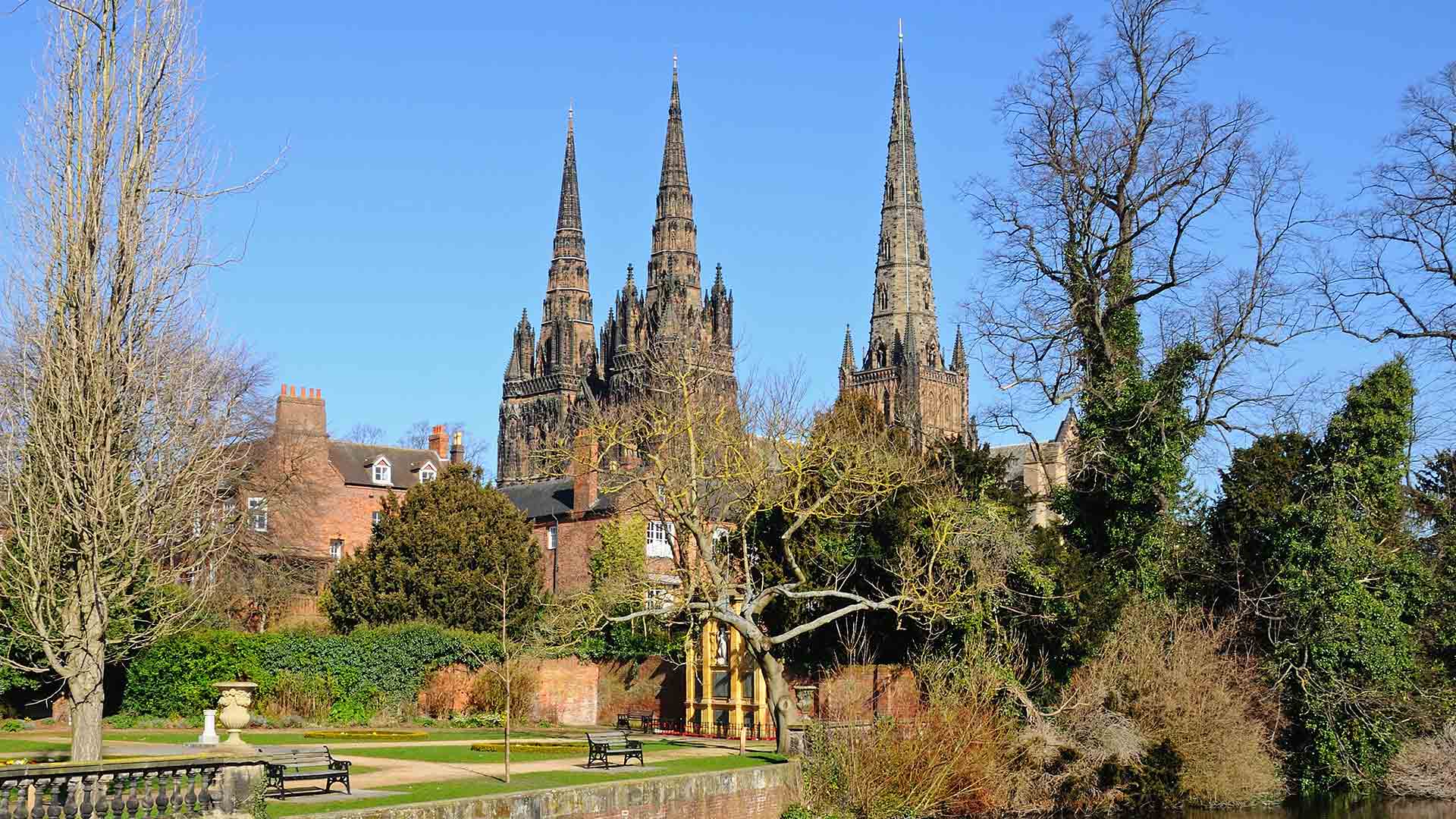 Everest cathedral with trees and gardens