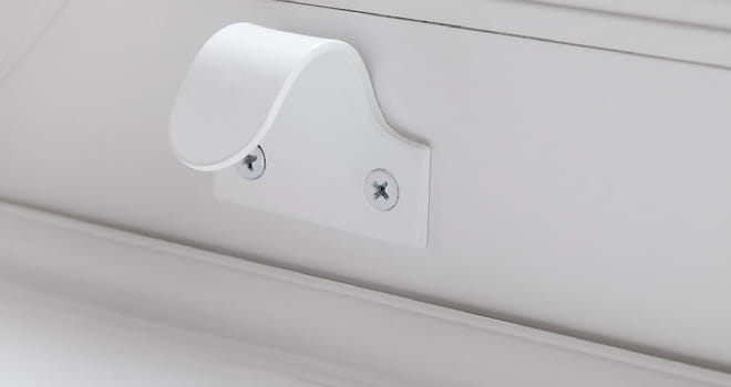 White window handle with screws