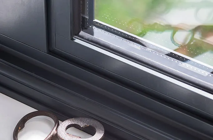 Closeup of dark grey Everest conservatory window frame
