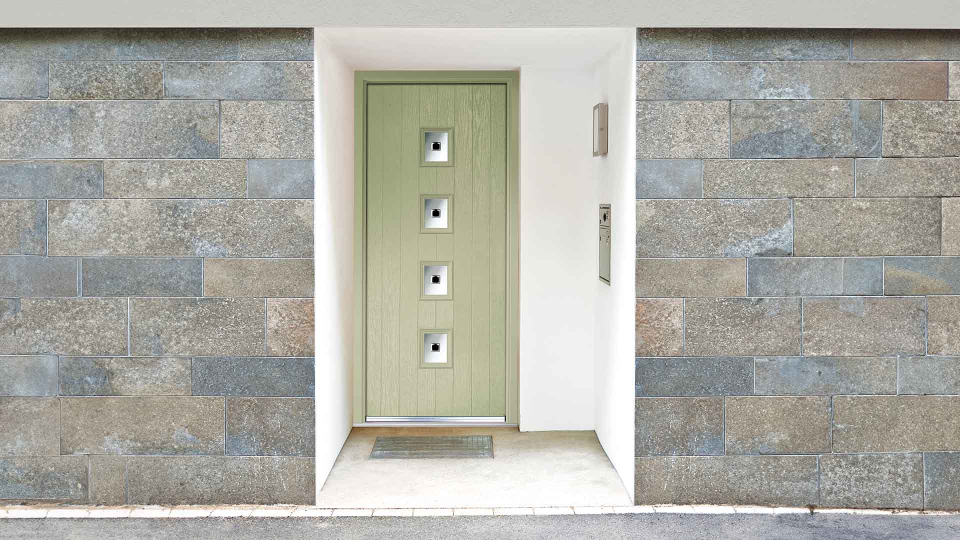 Everest sage green door with square panels
