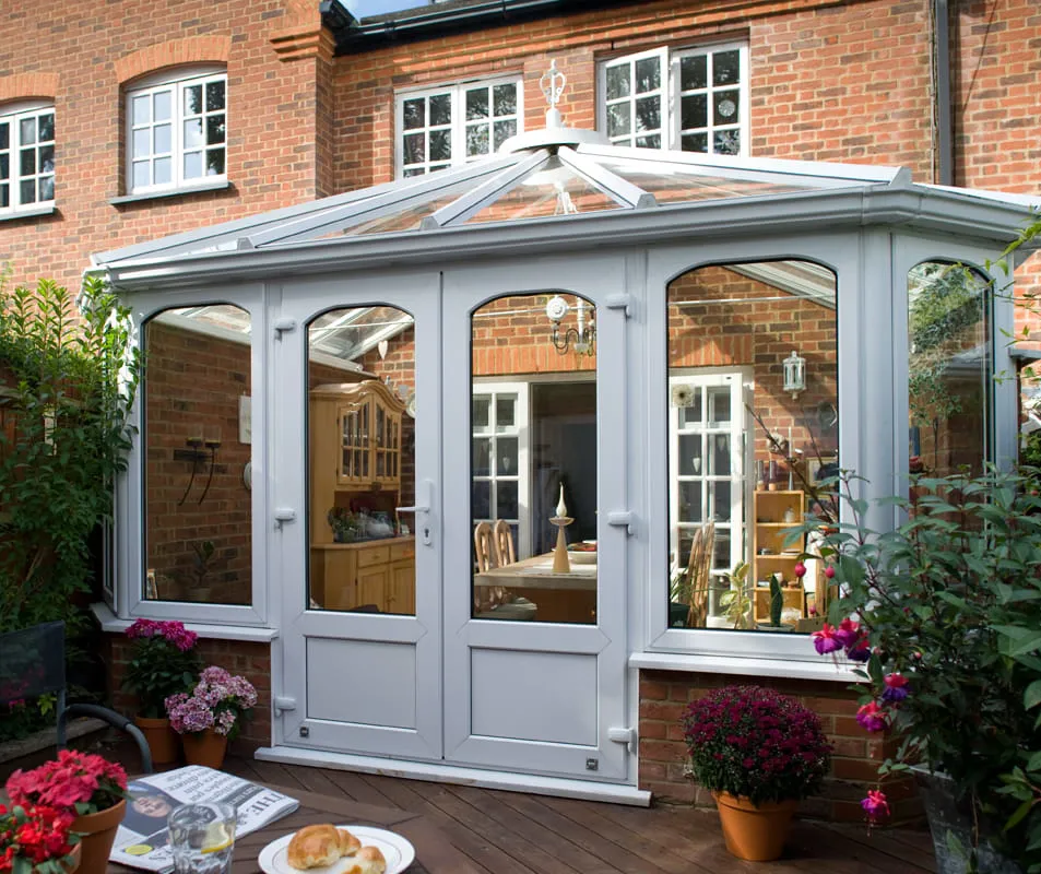 Light grey Everest conservatory with glass panels