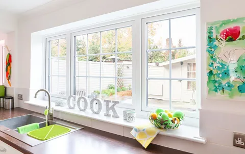 White Everest conservatory window with garden view