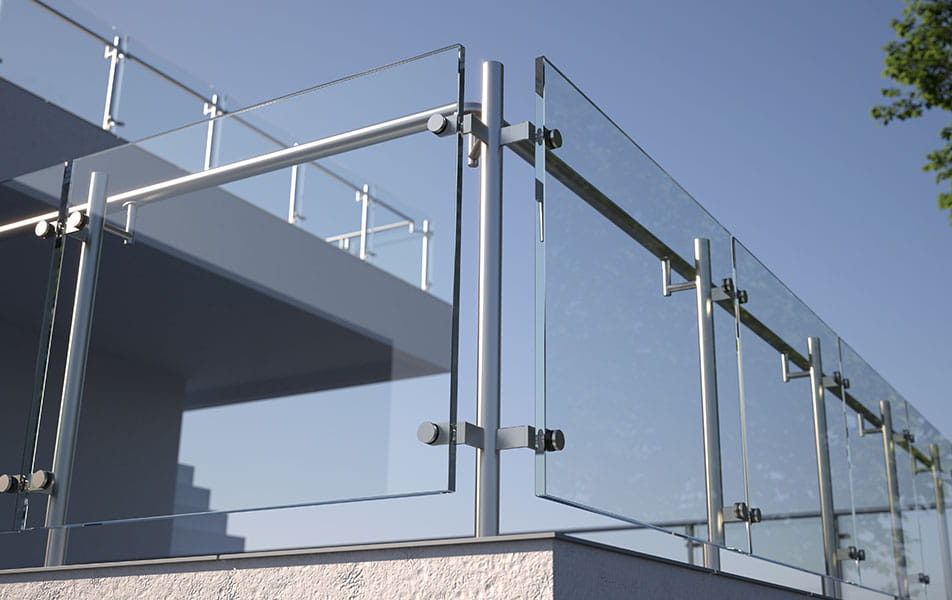 Clear glass panels with stainless steel railing