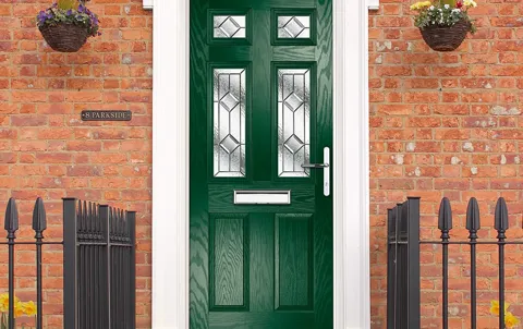 Everest conservatory dark green door with leaded glass panels
