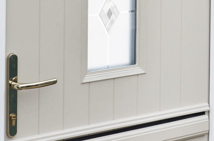 Light beige Everest conservatory door with gold handle