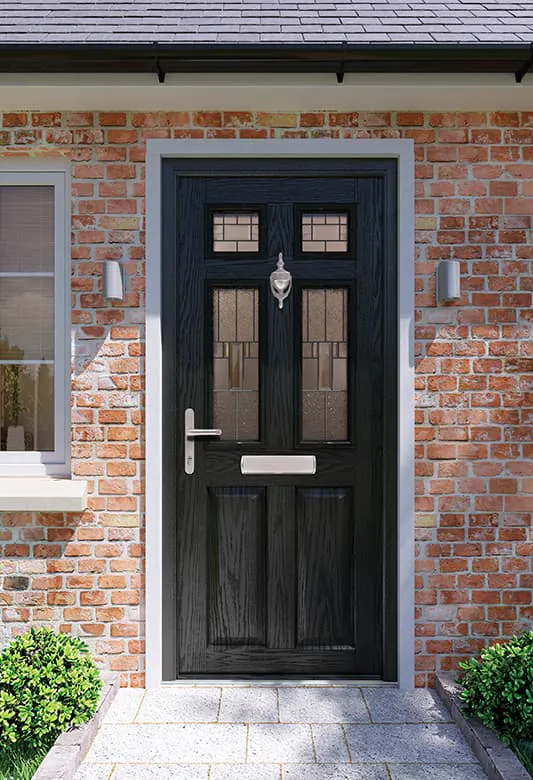 Everest black door with decorative glass panels