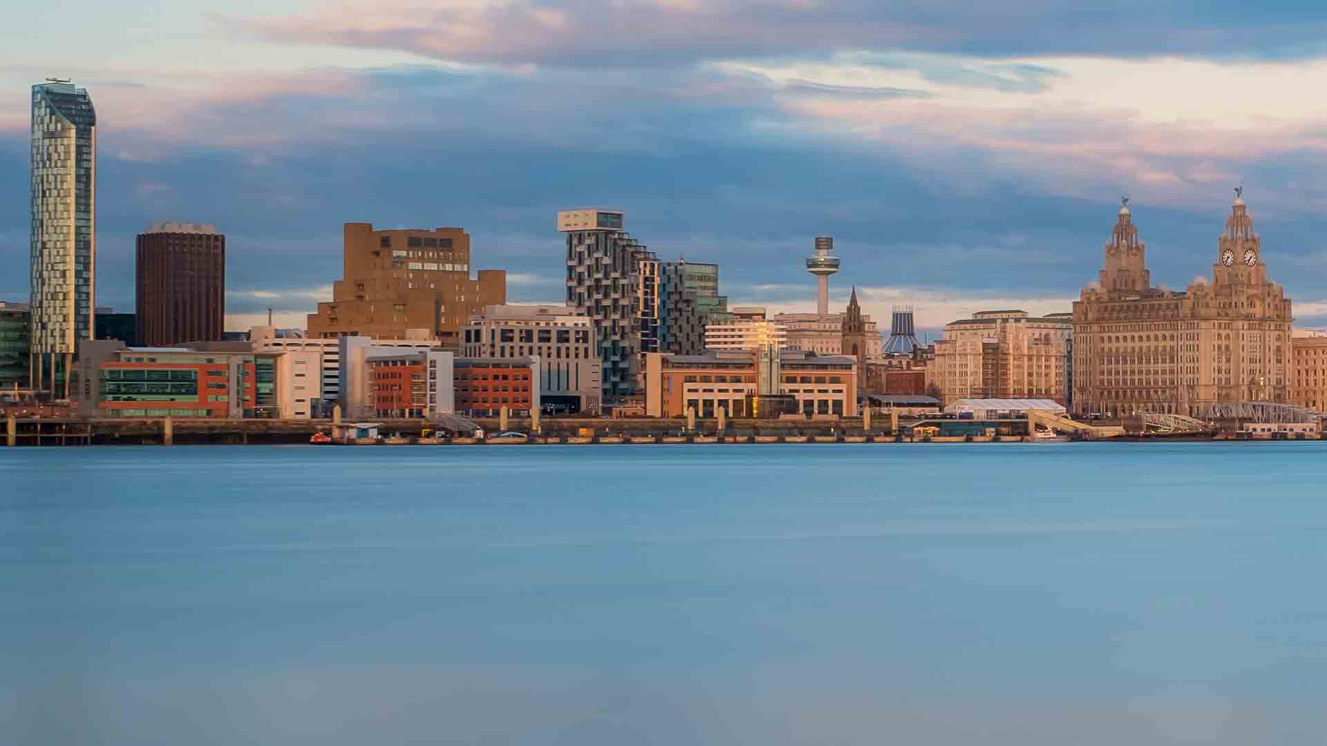 Liverpool cityscape with modern and historic buildings