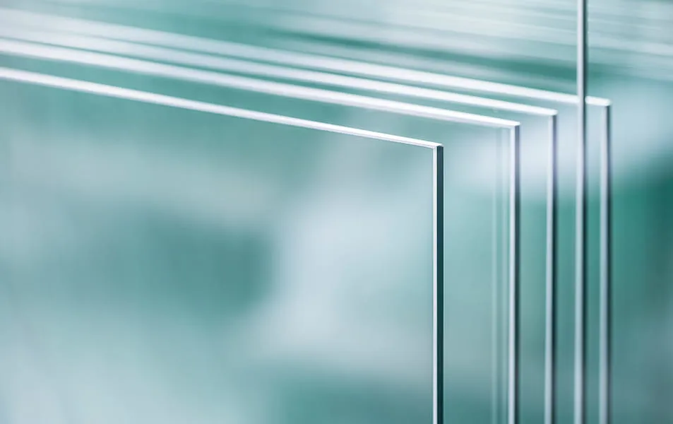 Stacked sheets of clear glass
